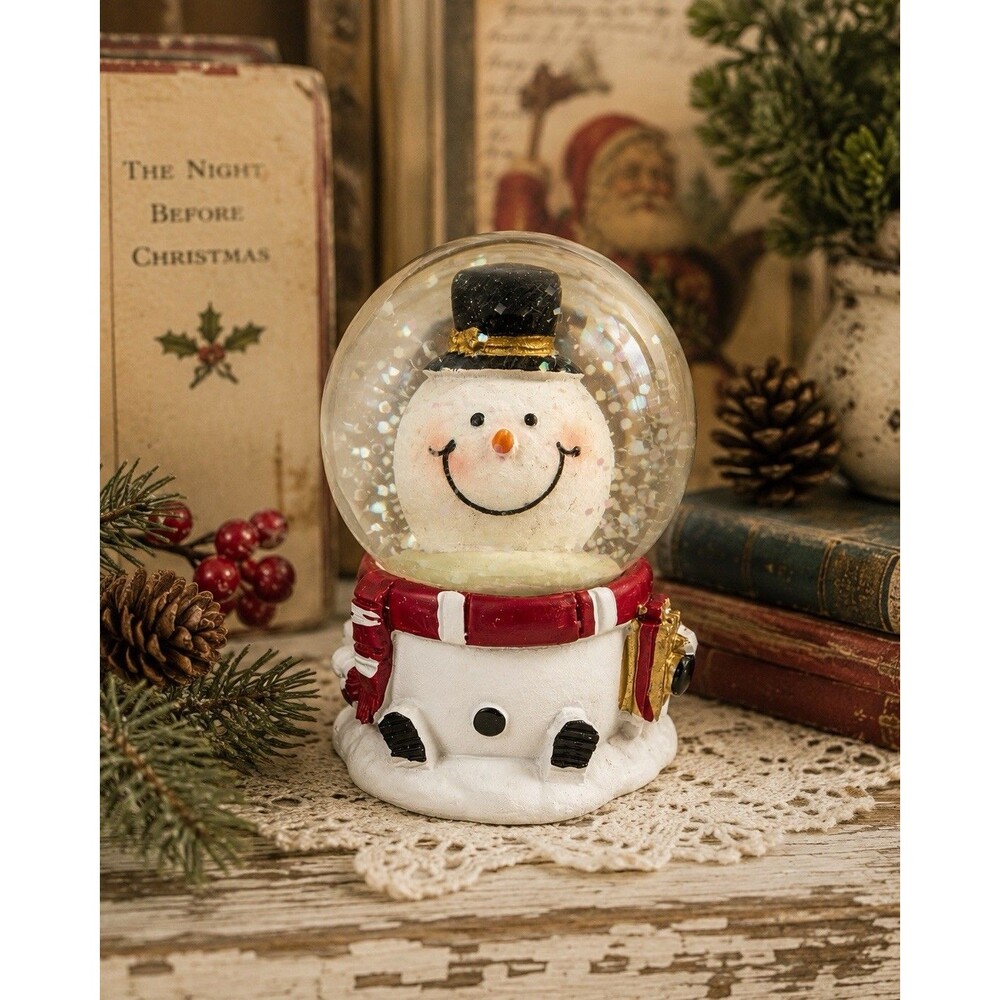 Vintage 1970s Snowman Glitter Snow Globe Miniature Christmas Holiday Decor 2.5”